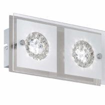 WOFI Reims 4272.02.01.0000 Wall Light 2-Bulb 2x LED 4 W 12 x 7 x 24 cm 3000 K 320 lm Energy Efficiency Class A+ Glass White with Clear Edge with Glass Appliques Including Switch Chrome 4272.02.01.0000