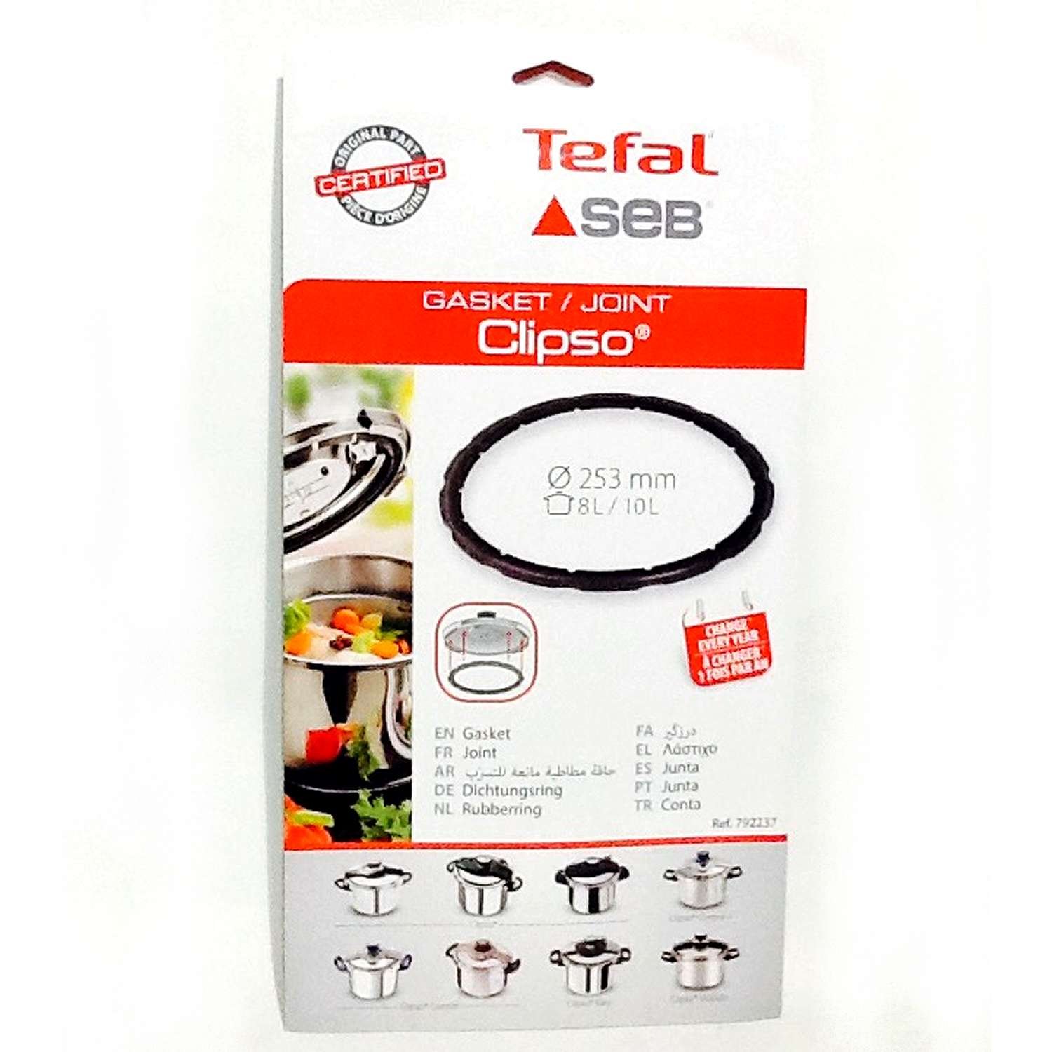 SEB 792237 Gasket for Pressure Cooker Stainless Steel Clipso 8l-10l Diameter 253 mm, 8 Litres, Black