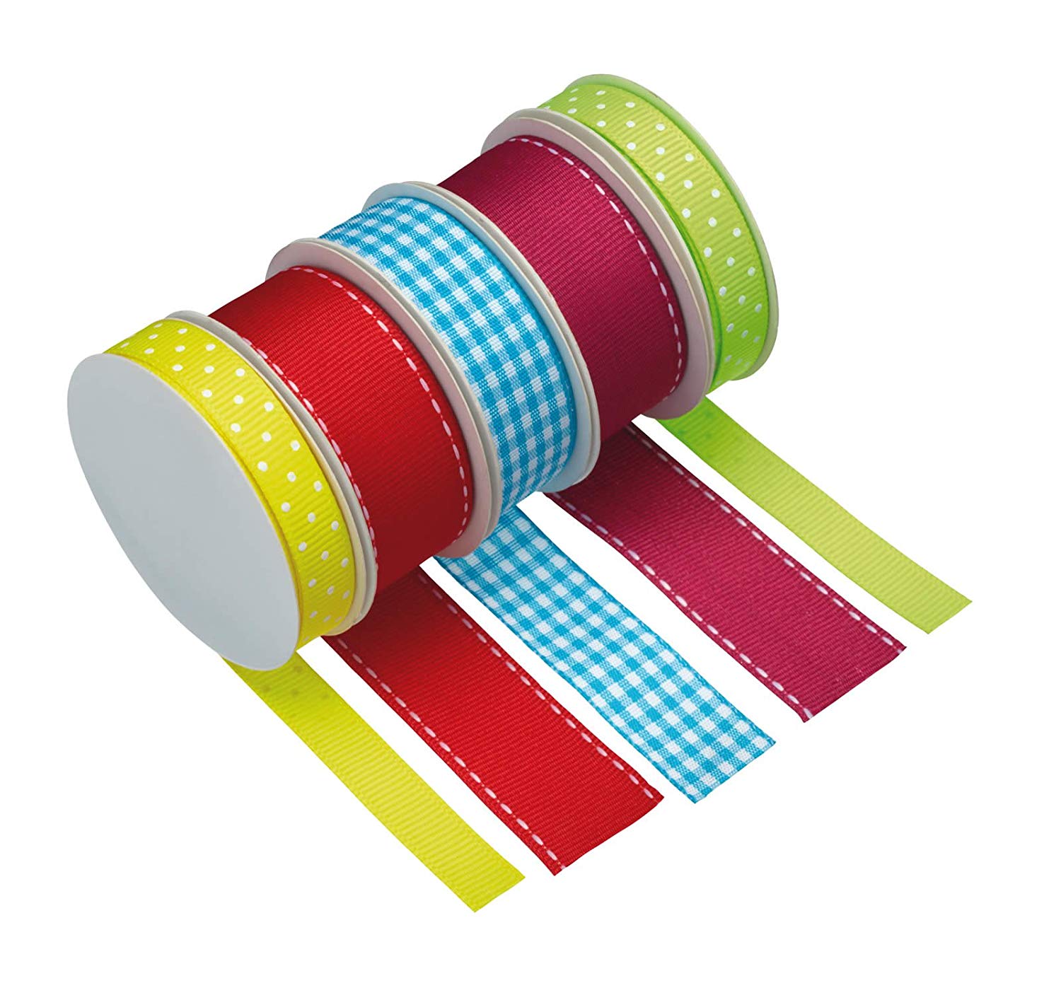 KitchenCraft Sweetly Does It Cake Ribbon, Fabric, Multi Colour, Set of 5 Bright Ribbons for Crafts Cakes and Gifts