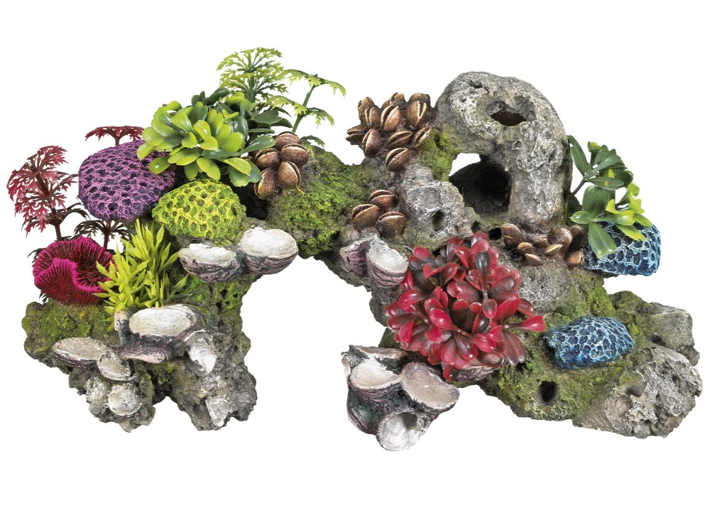 Nobby Aqua Ornaments 28569 Stone with Coral and Plants, 12 x 13 inch