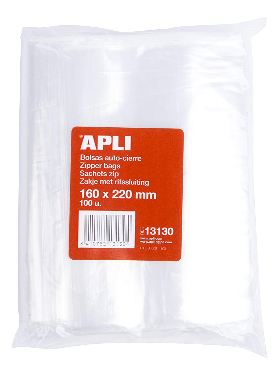 APLI 13130 - Cellophane Self Seal Bags, Pack of 100, 160 x 220 mm, Transparent/Green