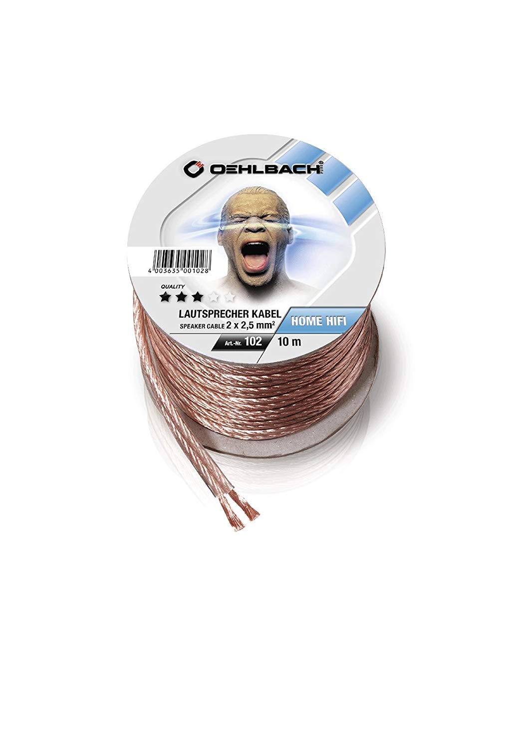Oehlbach Speaker Wire SP-25 Stereo Hi-Fi Speaker Cable with OFC Oxygen, 10m, transparent