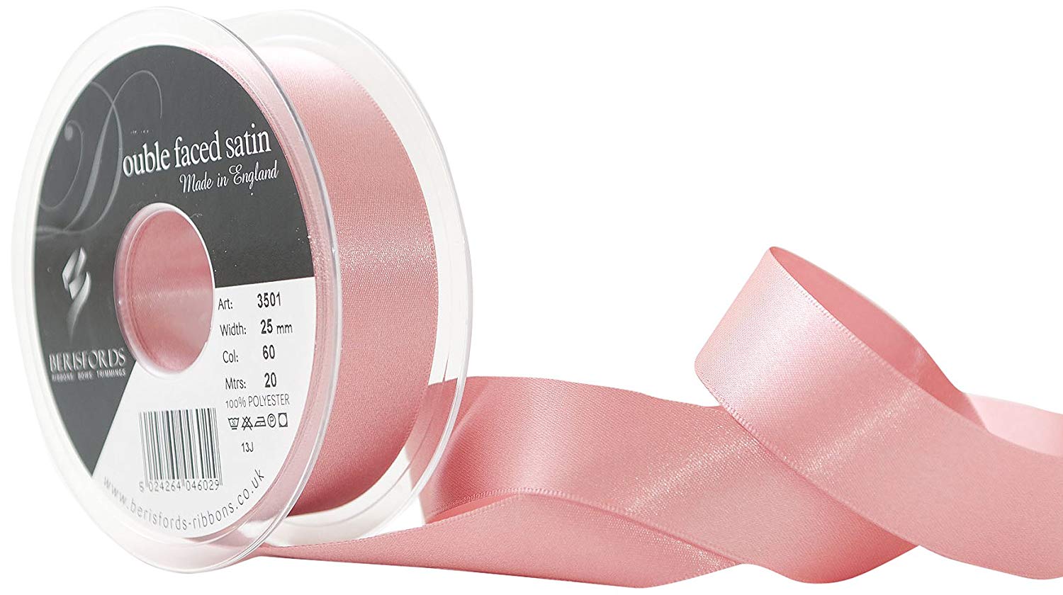 Berisfords Double Satin Ribbon, Dusky Pink, 20 m, 25 mm