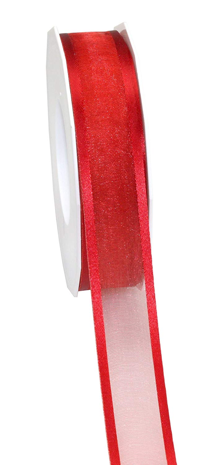 PRÄSENT - Marseille Wired Organza Ribbon Red 25 mm width, 25 m length, Light Pink, 25mm - 25m
