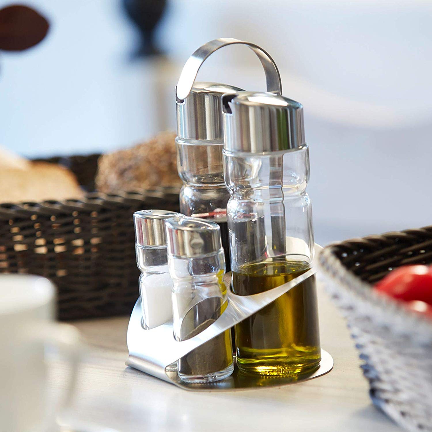 Westmark Salt, Pepper, Vinegar and Oil Caddy, 5 pieces, Volume: 2 x 40 ml / 2 x 160 ml, Stainless Steel/Glass, Wien - Image 4