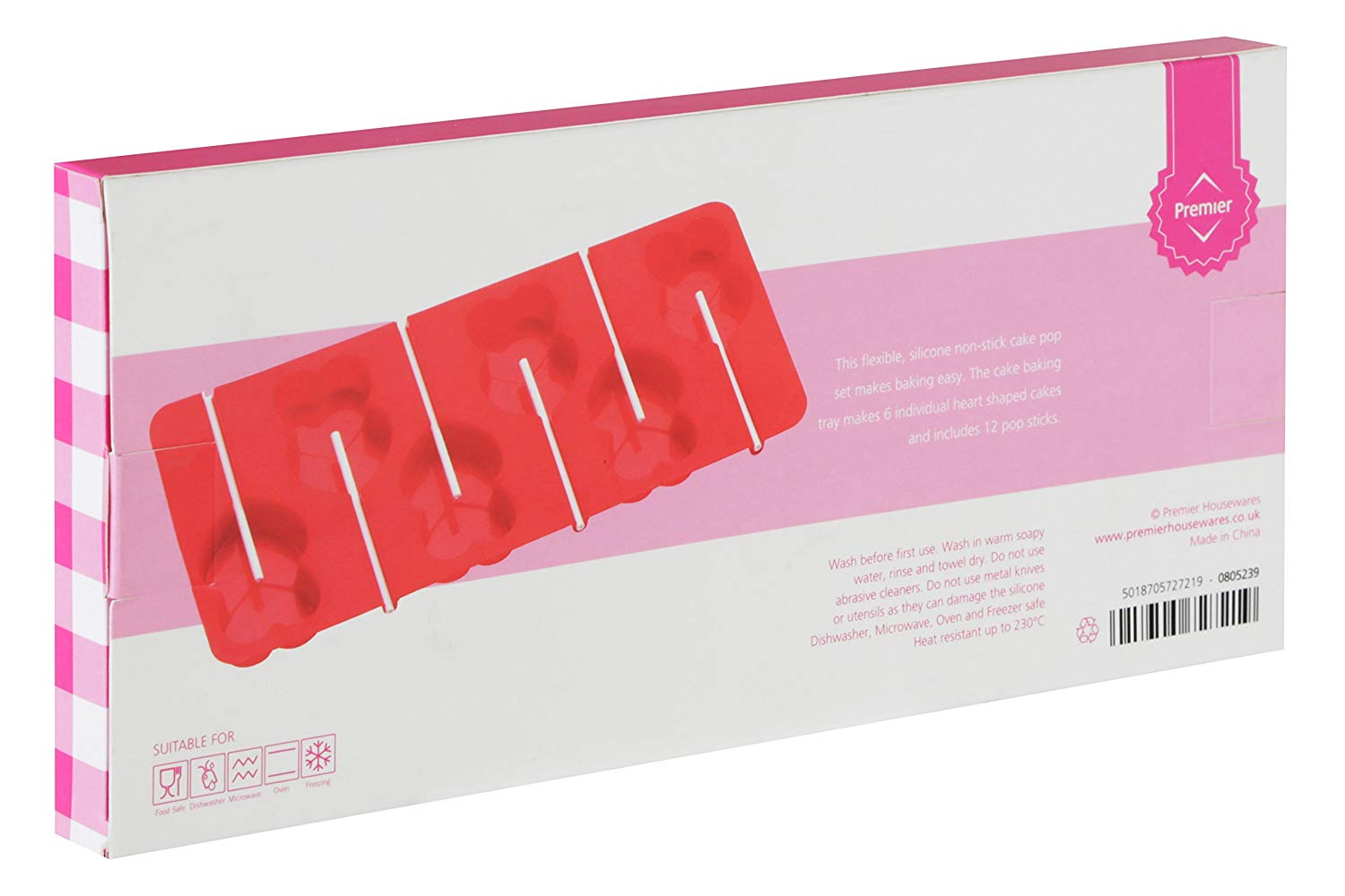 Premier Housewares 6 Heart Cake Pop Silicone Mould - Red, 0805239, H2 x W23 x D11cm - Image 4