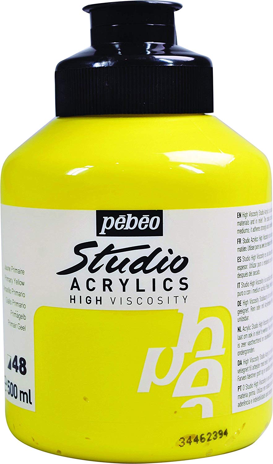 Pébéo Studio Acrylics Fine Acrylic Paint - Primary Yellow, Opaque, 500 ml, Opaque Primary Yellow, 500 ml (Pack of 1)