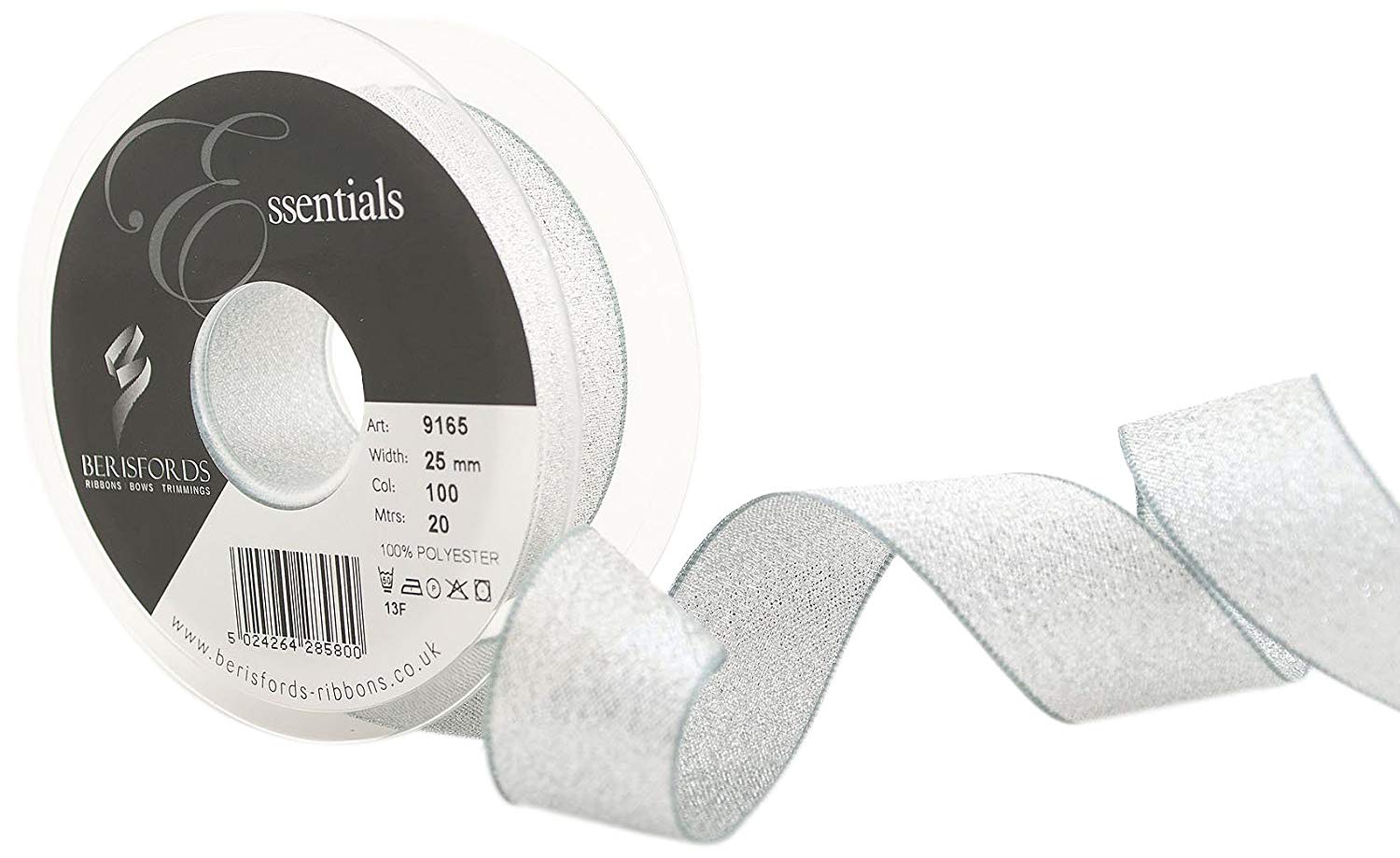 Berisfords Lame Fabric, Silver, 10.2 x 1.5 x 10.2 cm, 9165-S-25, 25mm