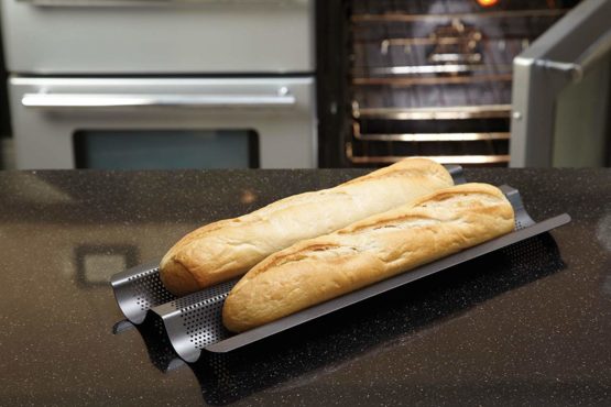 MasterClass KCMCCB90 Crusty Bake Perforated Baguette Baking Tray with PFOA Free Non Stick, Gift Boxed, Robust 1 mm Carbon Steel, 39 x 16.5 x 2.5 cm, Grey - Image 3