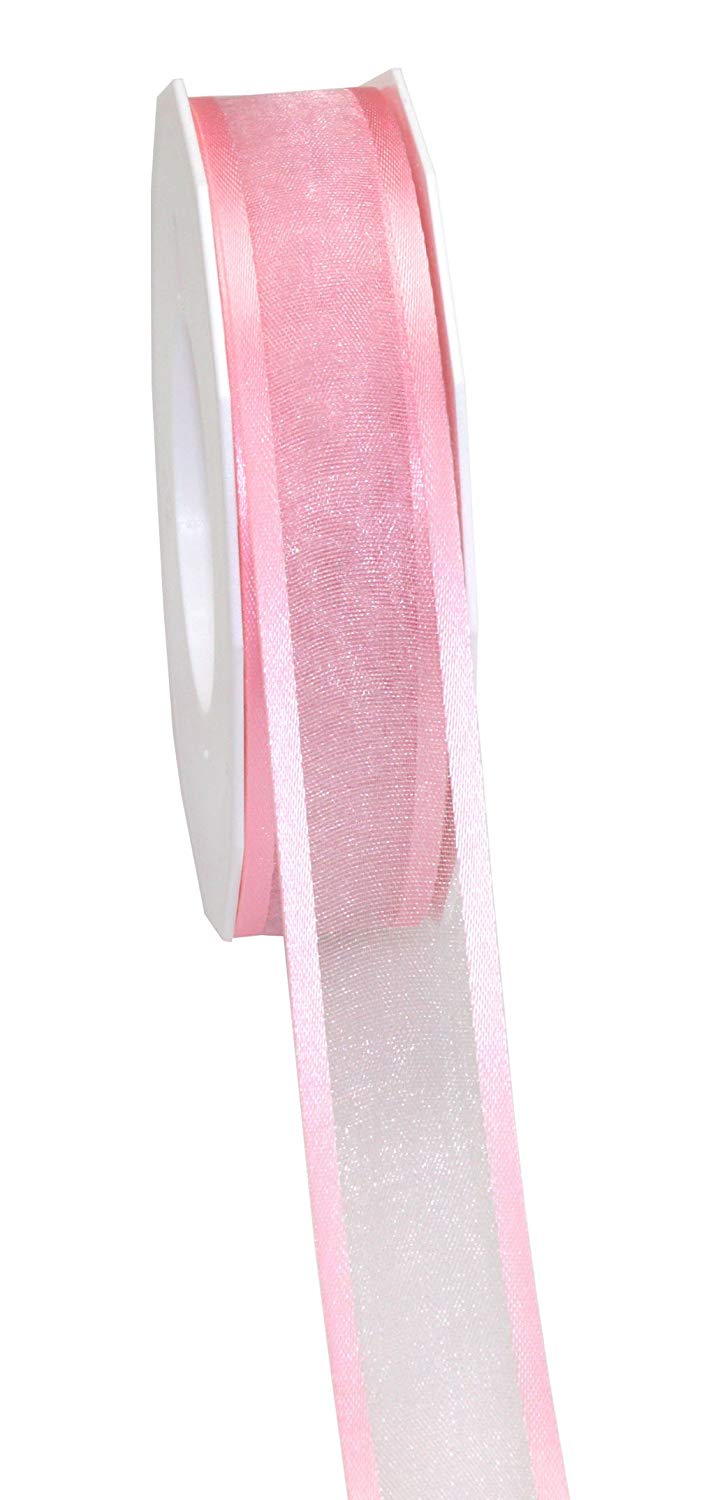 PRÄSENT - Marseille Wired Organza Ribbon Light Pink 25 mm width, 25 m length, White, 25mm - 25m