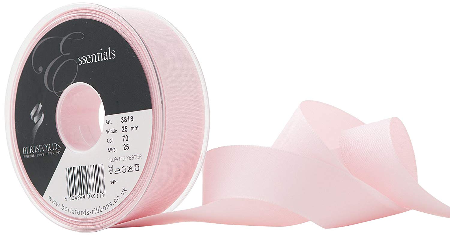 Berisfords Seam Binding Ribbon, Pale Pink, 25 mm Width, 25 metre Length 5024264068113