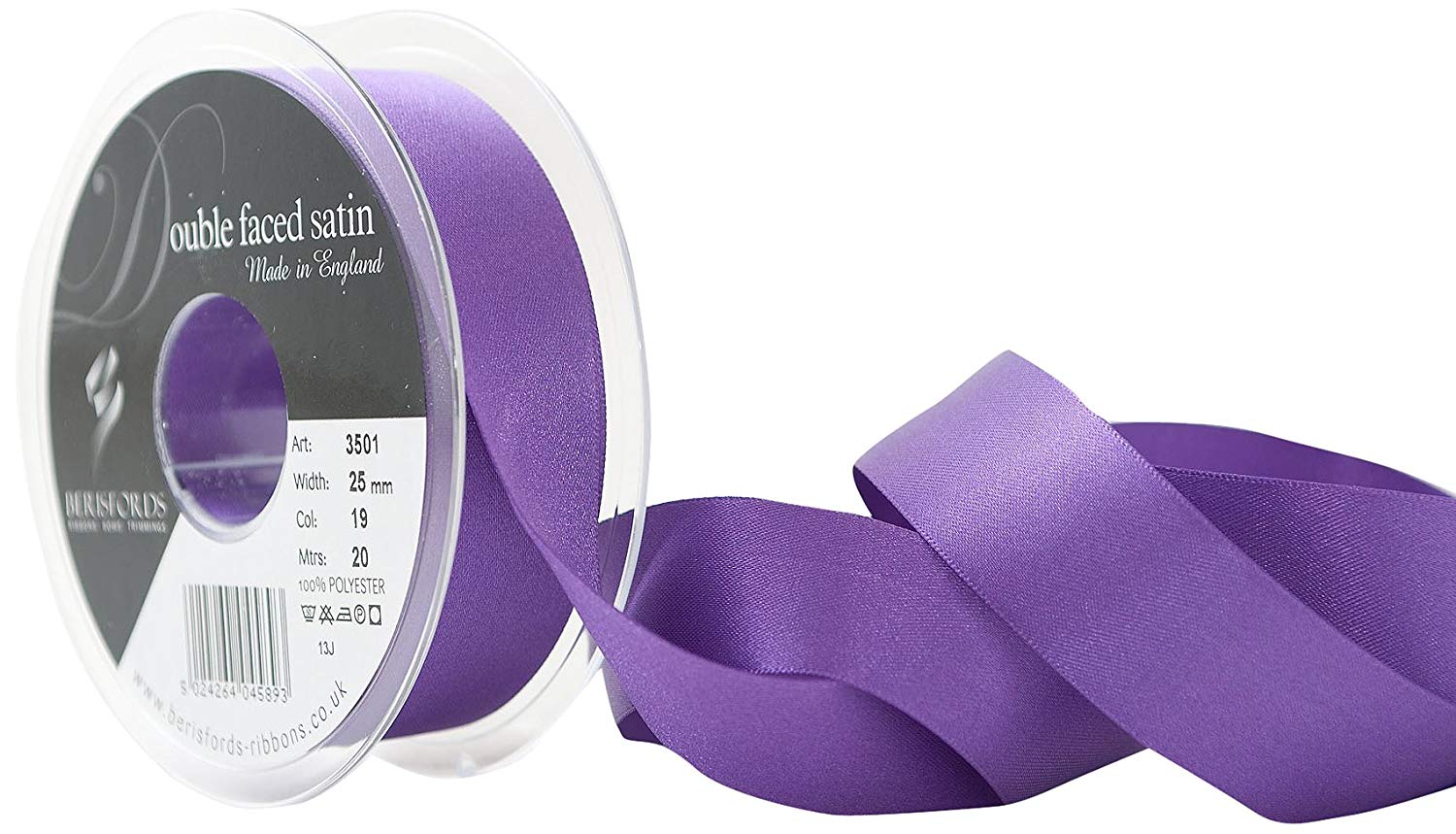 Berisfords Double Satin Ribbon, Purple, 25 mm, 3501-PP-25