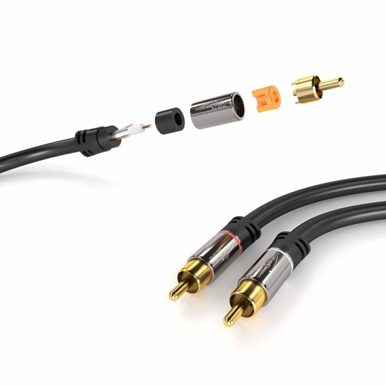 KabelDirekt – 1m – RCA/phono Y cable, 1 to 2 RCA/phono, stereo audio cable (coax cable, RCA/phono male/male cinch plugs, analogue/digital, adapter for subs/amps/Hi-Fis/home cinema/receivers, black) - Image 3