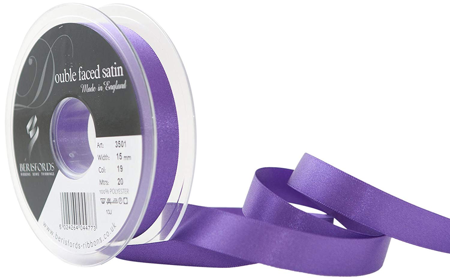 Berisfords Double Satin Ribbon, Purple, 15 mm, 3501-PP-15