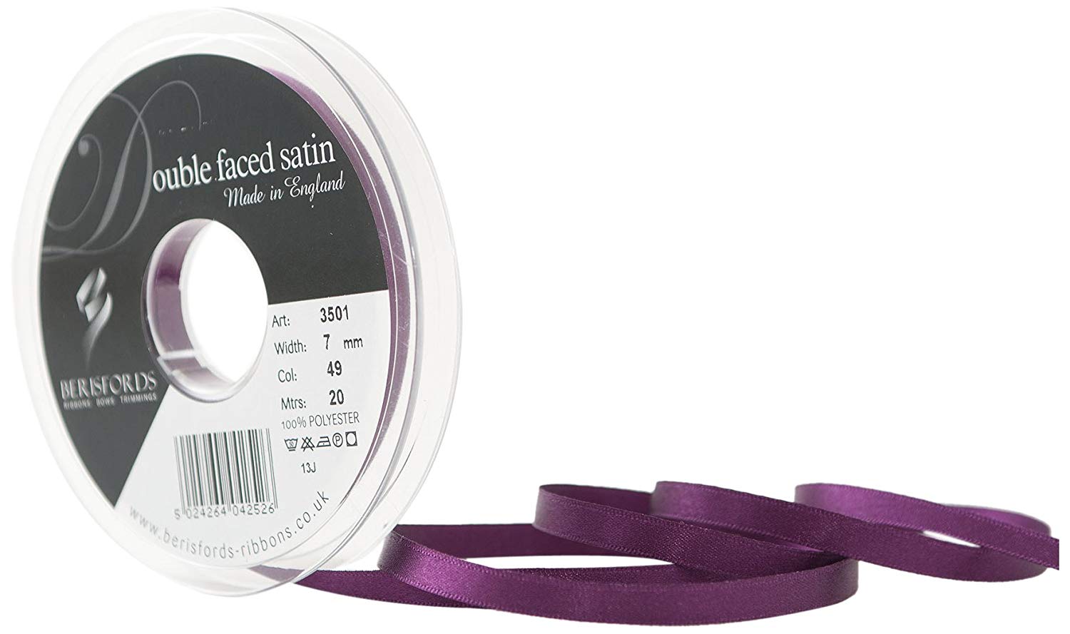 Berisfords Ribbon, Plum, 20 m, 3501-PM-7, 7 mm
