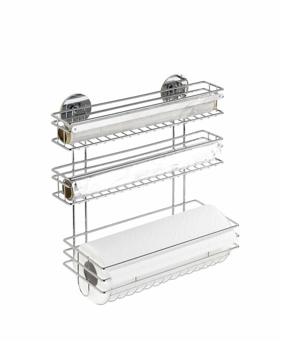WENKO 5630100 Turbo-Loc kitchen roll holder Trio - fixing without drilling, Chrome plated metal, 32.5 x 34 x 15 cm, Silver shiny - Image 2