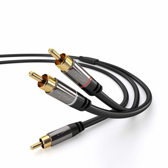 KabelDirekt – 1m – RCA/phono Y cable, 1 to 2 RCA/phono, stereo audio cable (coax cable, RCA/phono male/male cinch plugs, analogue/digital, adapter for subs/amps/Hi-Fis/home cinema/receivers, black) - Image 4
