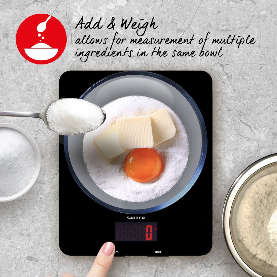 Salter 1150 BKDR Digital Kitchen Scales, Stylish Glass Design, Cooking Scale for Home/Kitchen, Measures Liquids & Fluids - Image 4