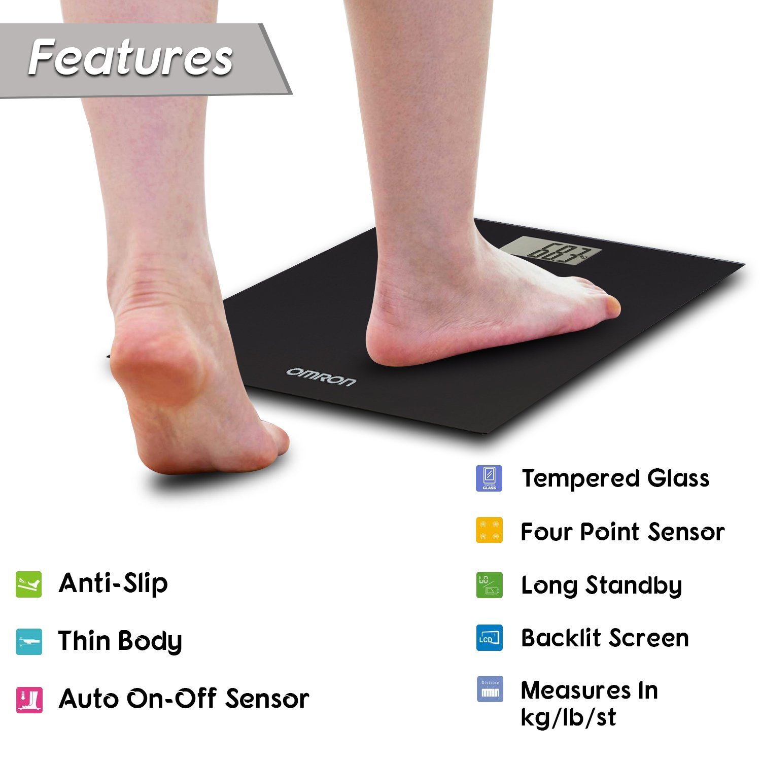 OMRON HN289 Bathroom Scales for Body Weight - Automatic On/Off, Extra Thin, Easy-to, 246 x 165 x 28 - Image 2