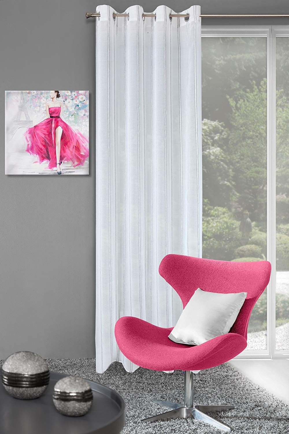 Eurofirany Curtain, Polyester, White, 0.02 x 140 x 250 cm, W 55.1" x L 98.4" (1 Panels)