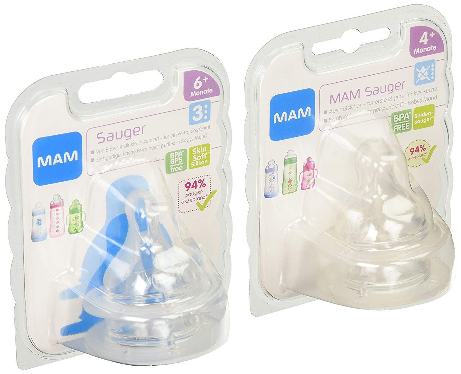 MAM 99964034 Set of 4 Bottle Teats, 2 x Size 3 and 2 x drip-Free, 4+ Months, 4 count (Pack of 1)