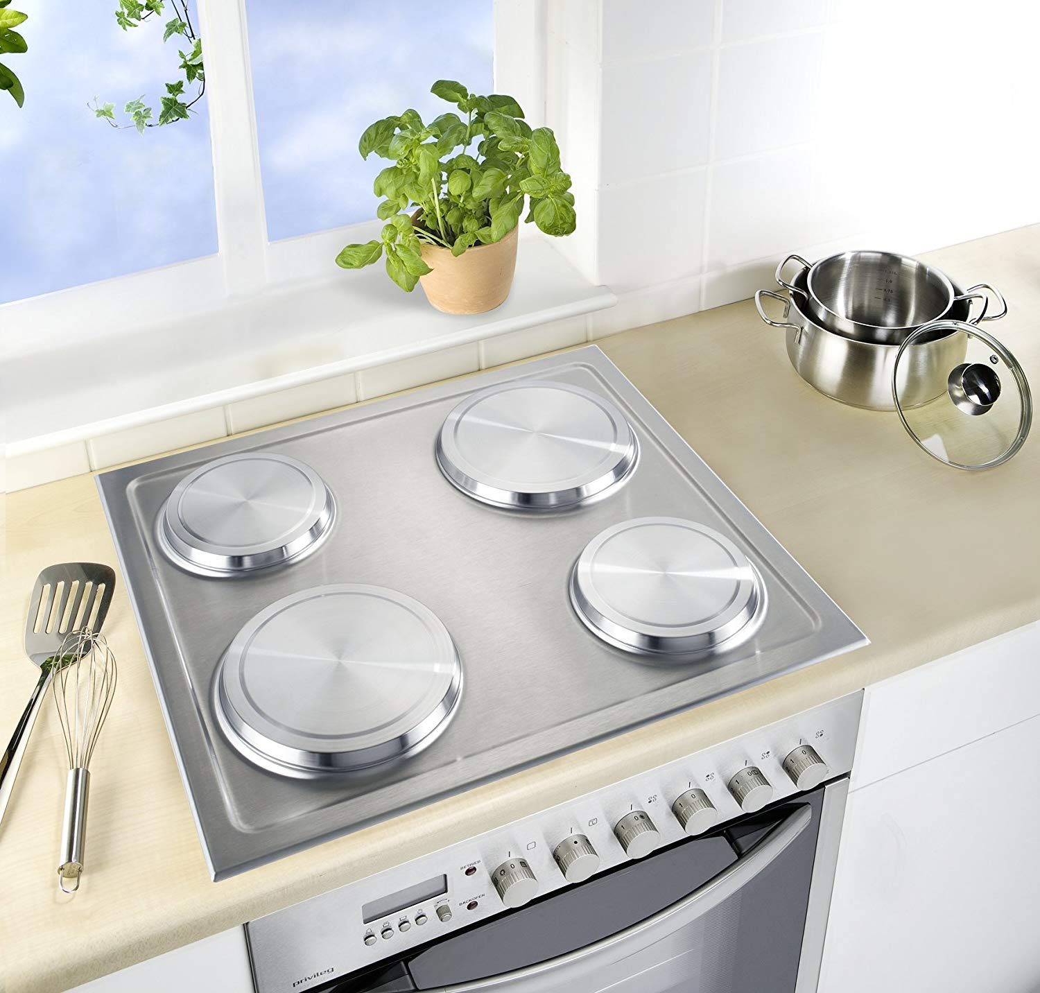 Wenko 2235504100 Cover Plates for Electric cookers Set of 4, Metal Stainless Steel, Silver, 2L x 2B cm - Image 2