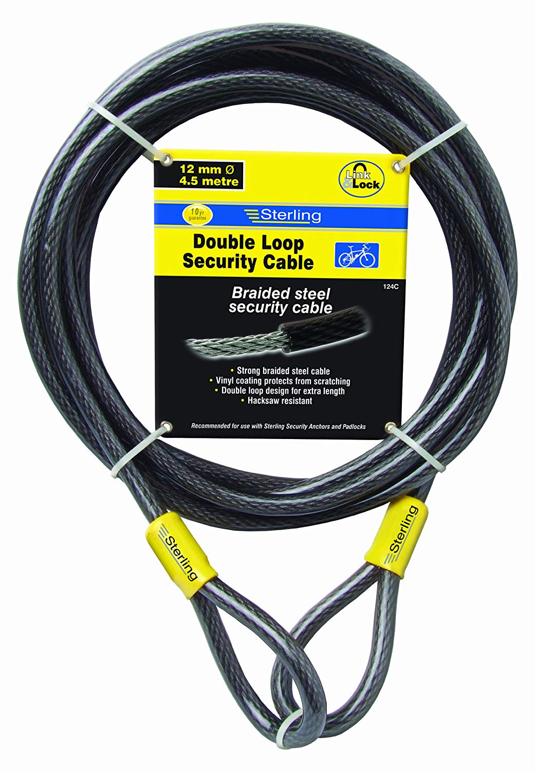 Burg-Wachter 124C Double Loop Vinyl Coated Multi-Stranded Braided Steel Cable with Self Coiling, Black