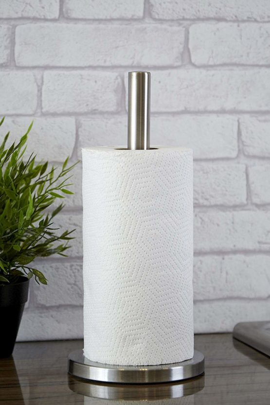 Premier Housewares 511187 Brushed Sleek Kitchen Roll Holder Free Standing Vertical Paper Towel Stand Stainless Steel With Base 33 x 15 x 15 , Silver - Image 3
