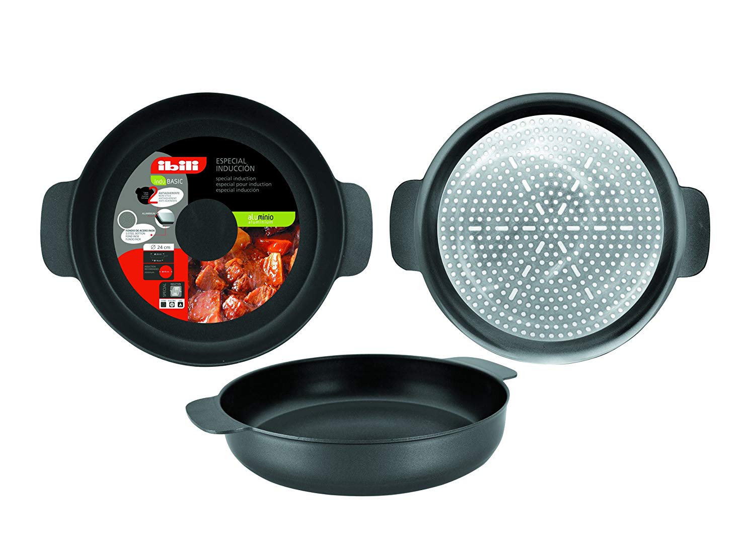IBILI Indubasic Serving Dish, 24 cm, Aluminium, Non-Stick, Suitable for Induction Hobs, Black, 24 x 24 x 6 cm