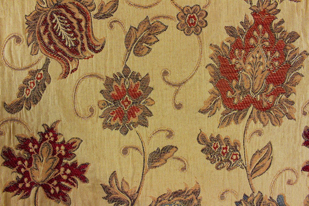 Zurich Pencil Pleat Curtains (Pair) Gold Yellow Floral Jacquard