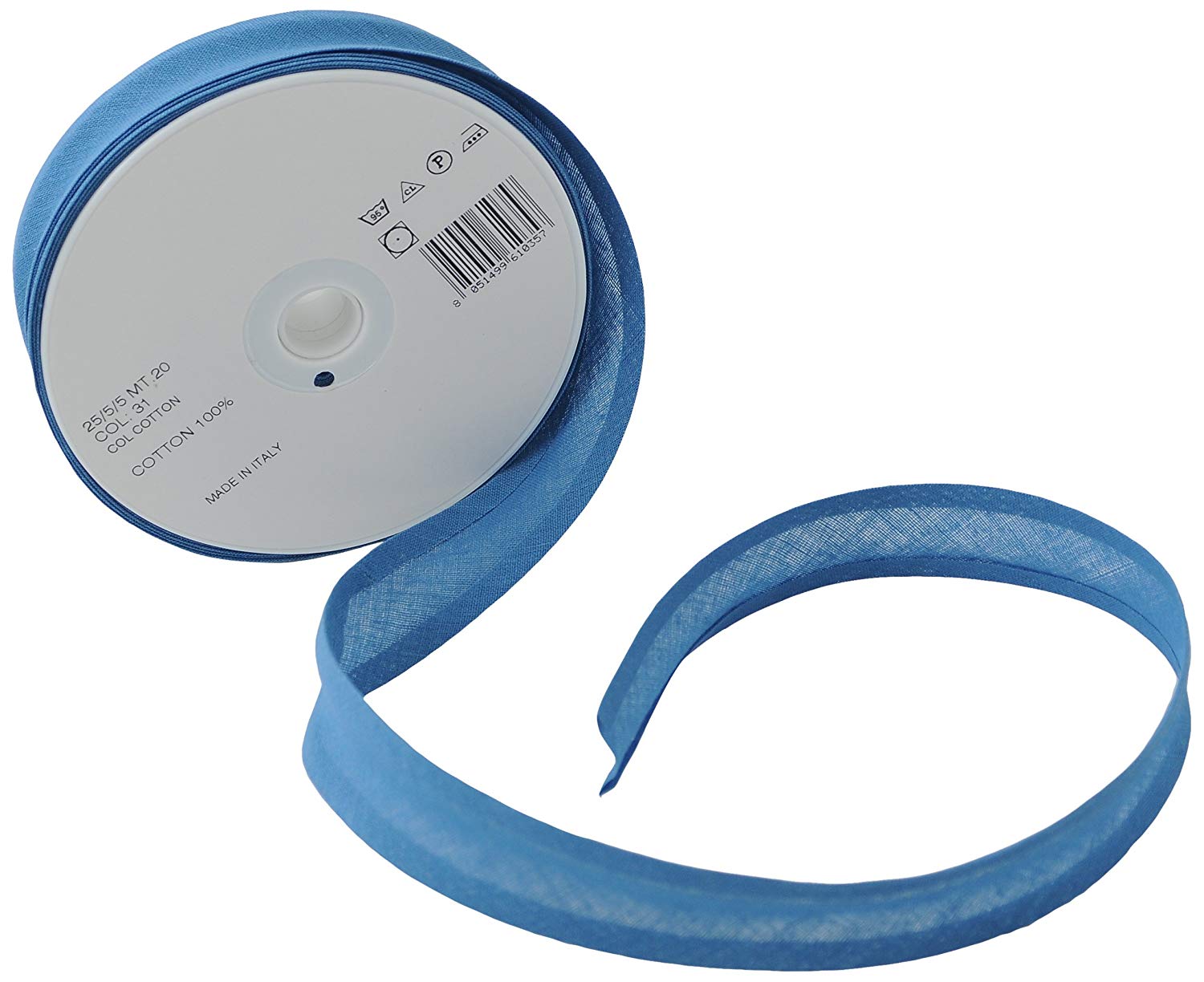 Inastri Trimz 25/5/5 mm Cotton Bias Binding, Malibu Blue 31– Double‑Fold Sewing Tape for Quilting