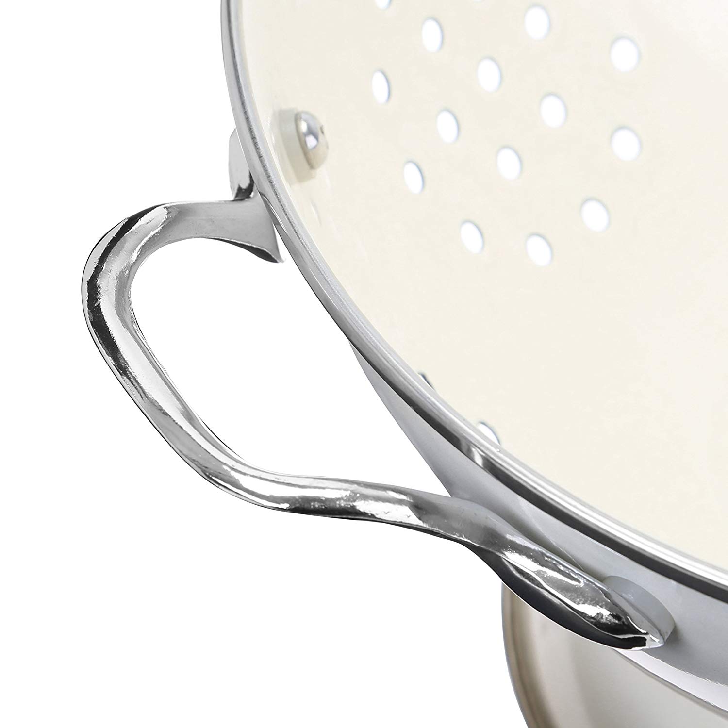 Premier Housewares Enamel Retro Colander, Stainless Steel Pasta Strainer - Cream, H13 x W23 x D23cm - Image 4