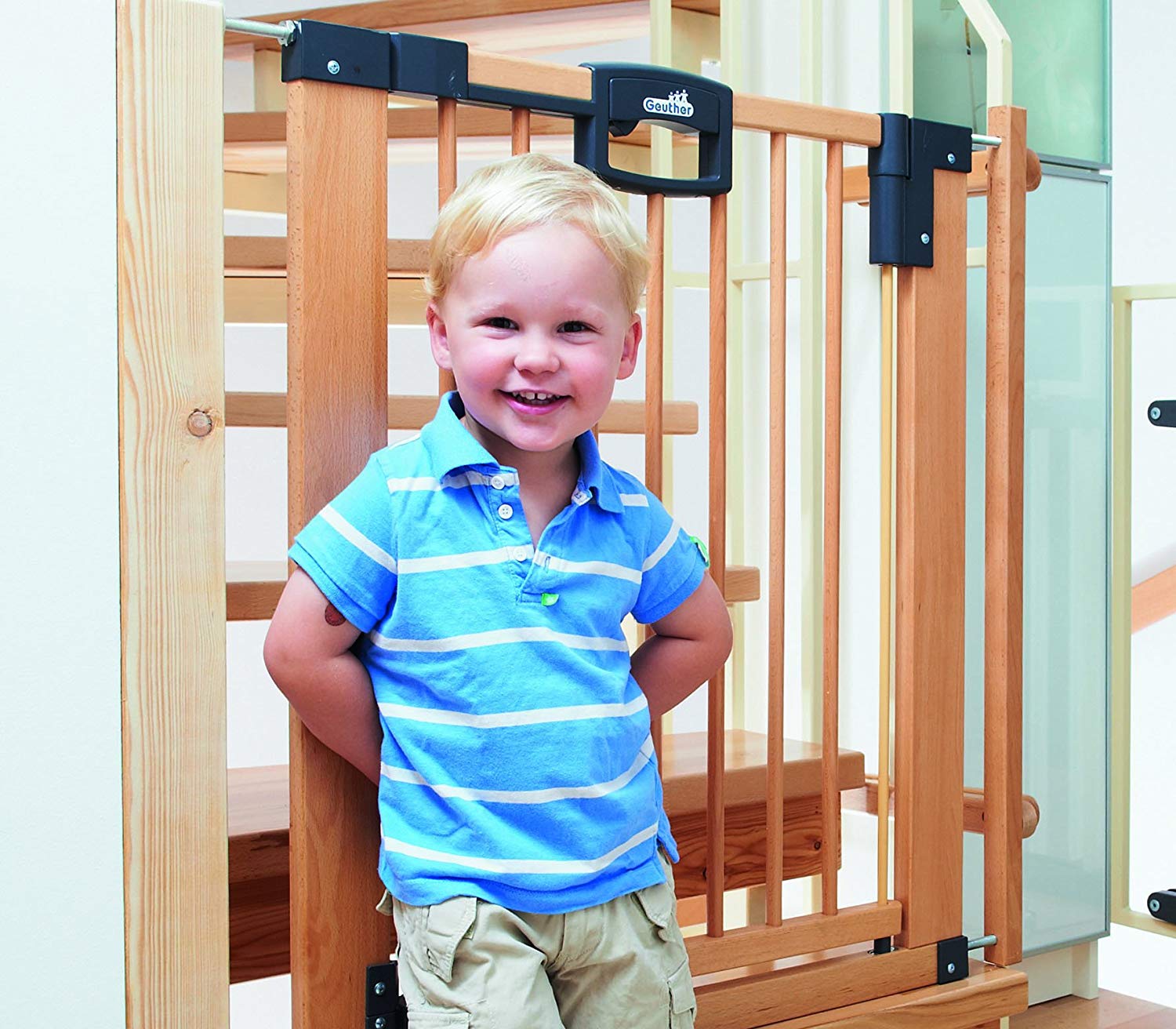 Geuther Stair Safety Gate Easy Lock (Wood, Range of Adjustment 80.5 ...