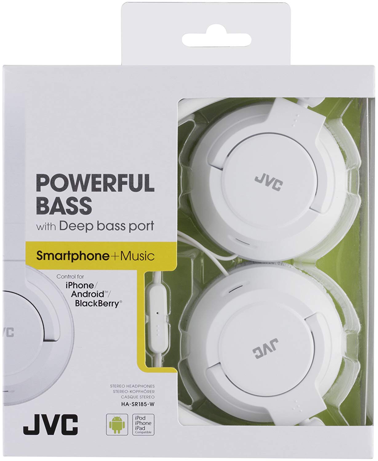 JVC Over Ear Headphones Lightweight Comfortable Powerful Bass with Remote and Mic, White - Image 2