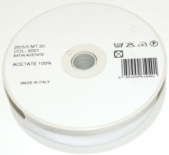Inastri Acetate Satin Bias Binding 25/5/5mm Colour White 2001 - Image 3