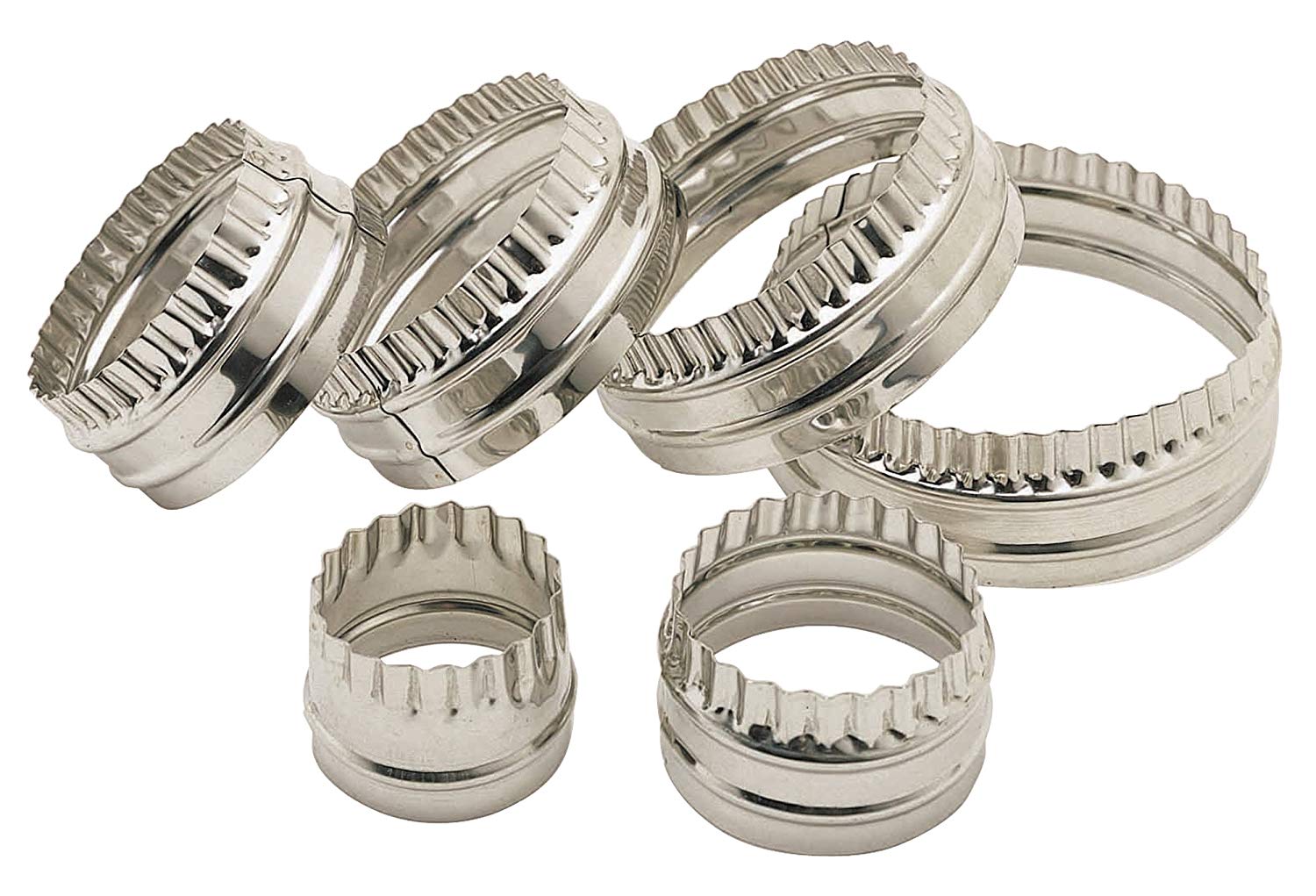 KitchenCraft Double Sided Pastry Cutters Set with Fluted/Round Edges, Stainless Steel, 6 Pieces, Silver