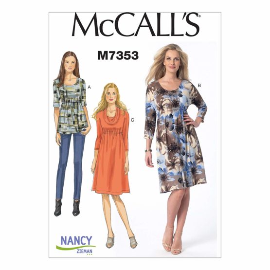 McCall's Patterns 7353 E5,Misses Top and Dresses,Sizes 14-22, cotton, (14-16-18-20-22)