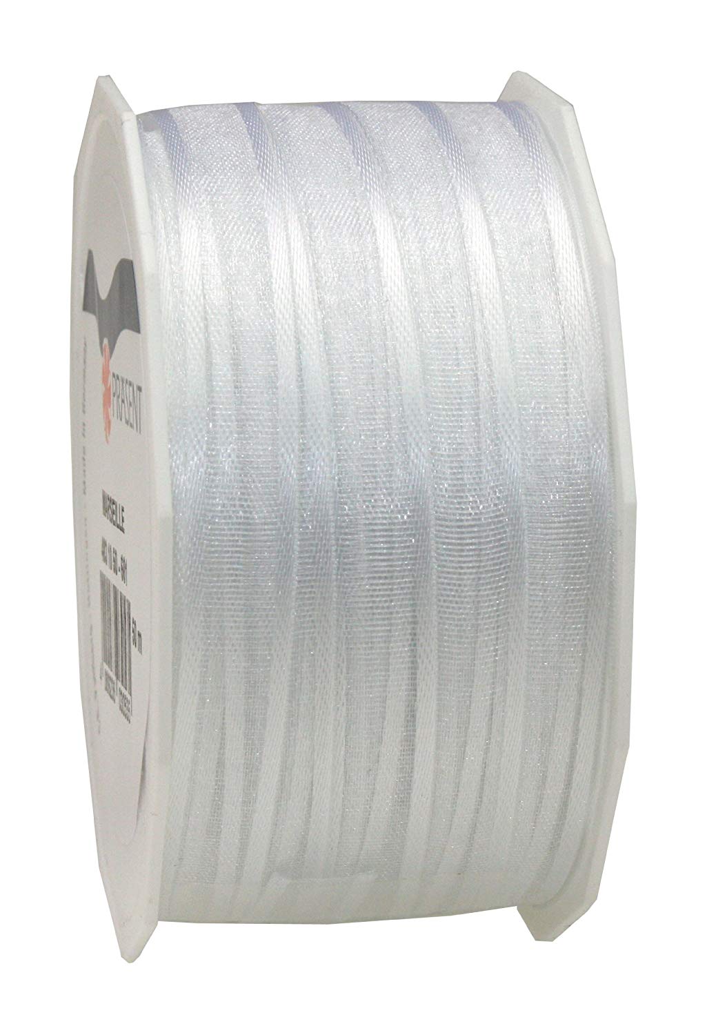 PRÄSENT - Marseille Wired Organza Ribbon White 10 mm width, 50 m length, Syringa, 10mm - 50m