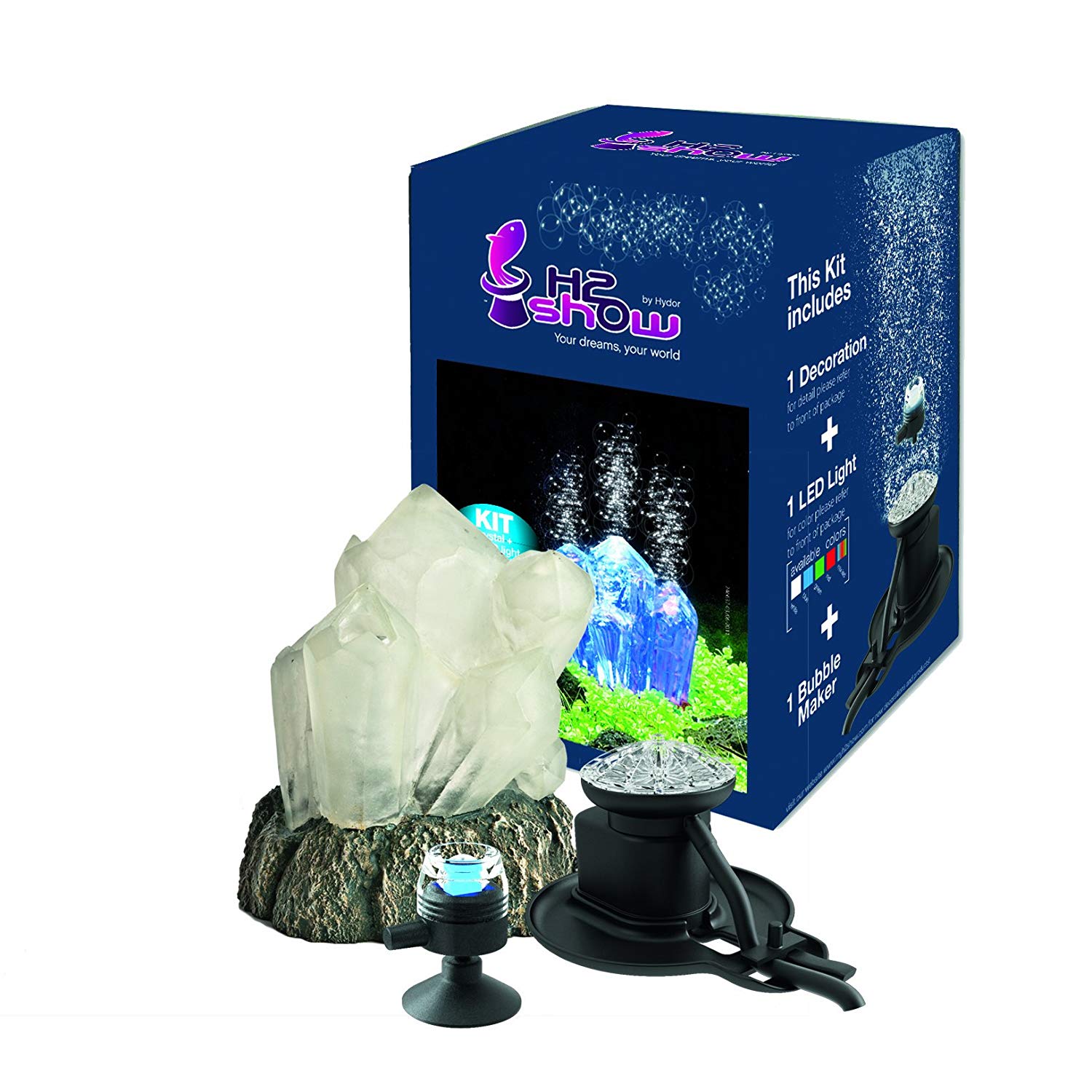 Hydor H2show Crystal Kit with Blue LED and Bubbles, Black
