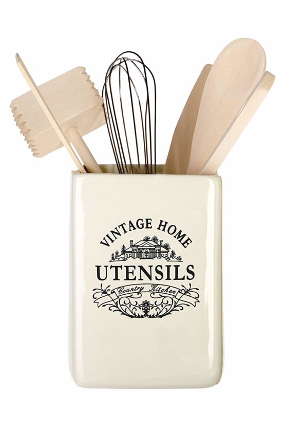 Premier Housewares 721233 Vintage Home Utensil Holder - Cream, H15 x W11 x D11cm