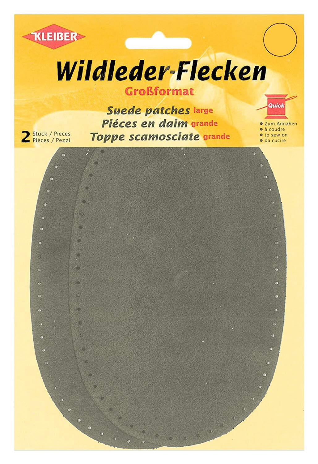 Kleiber Large Suede Sew on Trouser/Arm Patches-Grey, 18 x 13 cm, gray