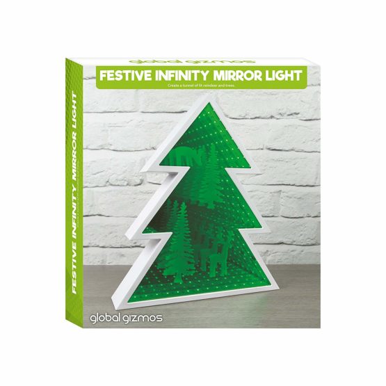 Global Gizmos Xmas Tree Infinity Mirror Light with Reindeer Scene, Green - Image 4