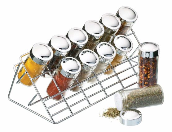 KitchenCraft Home Made Herb and Spice Rack Organiser with Jars, Gift Boxed, Chrome/Glass, 13 Pieces