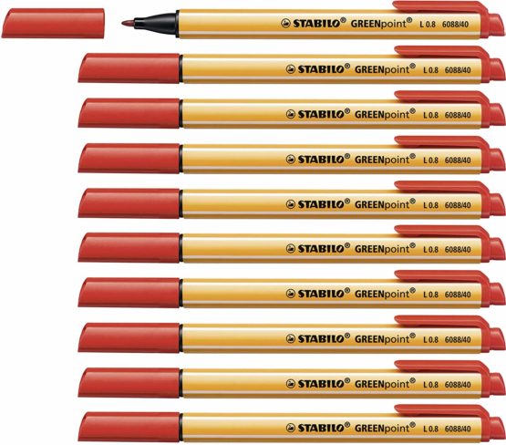 Felt Tip Sign Pen - STABILO GREENpoint Box of 10 Red