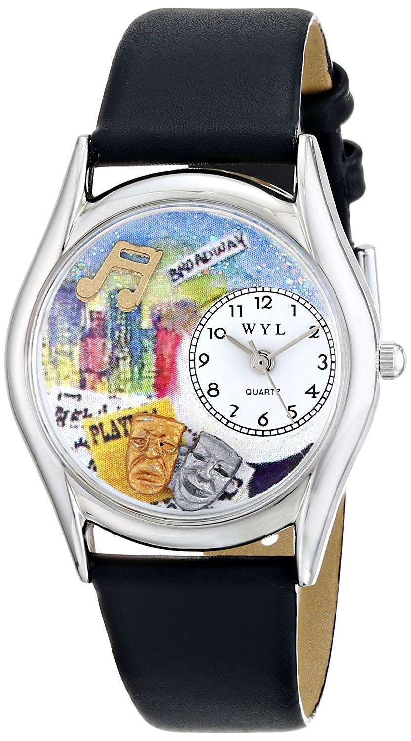 Whimsical Watches Drama Theater Royal Blue Leather and Silvertone Unisex Quartz Watch with White Dial Analogue Display and Multicolour Leather Strap S-0420003