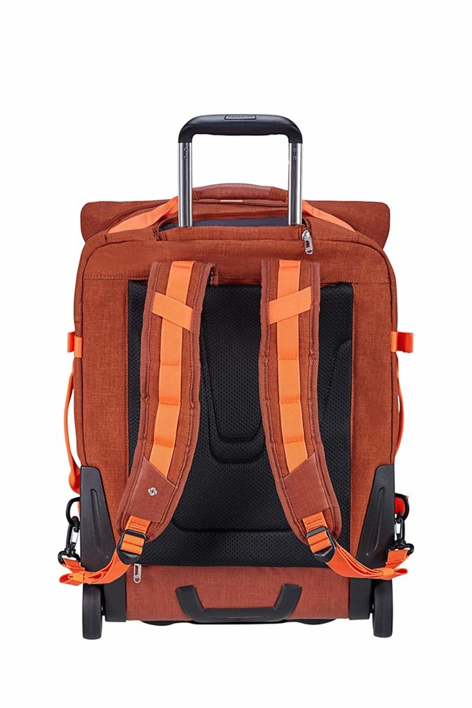 orange travel bags with wheels