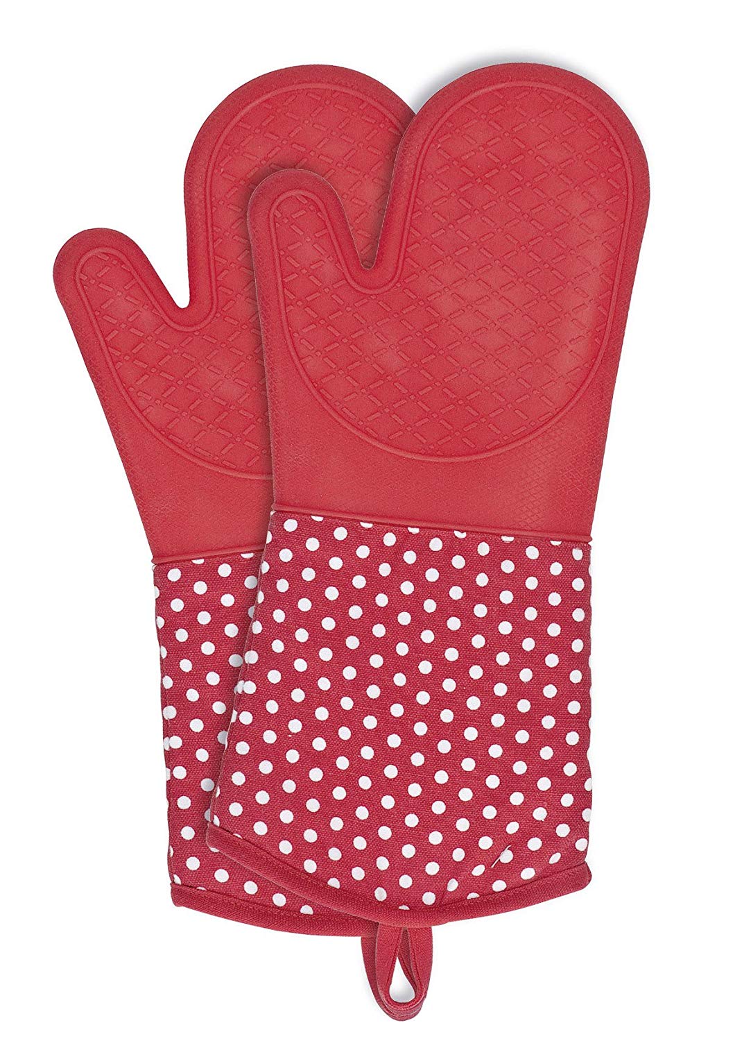 WENKO 2102168100 Oven gloves Silicone Red - 1 pair, Cotton, 18.5 x 3 x 37.5 cm, Red/White/Red