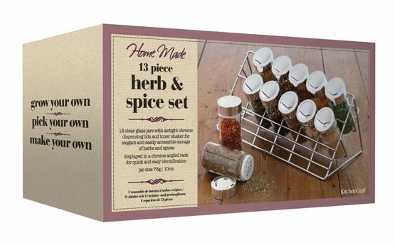 KitchenCraft Home Made Herb and Spice Rack Organiser with Jars, Gift Boxed, Chrome/Glass, 13 Pieces - Image 2