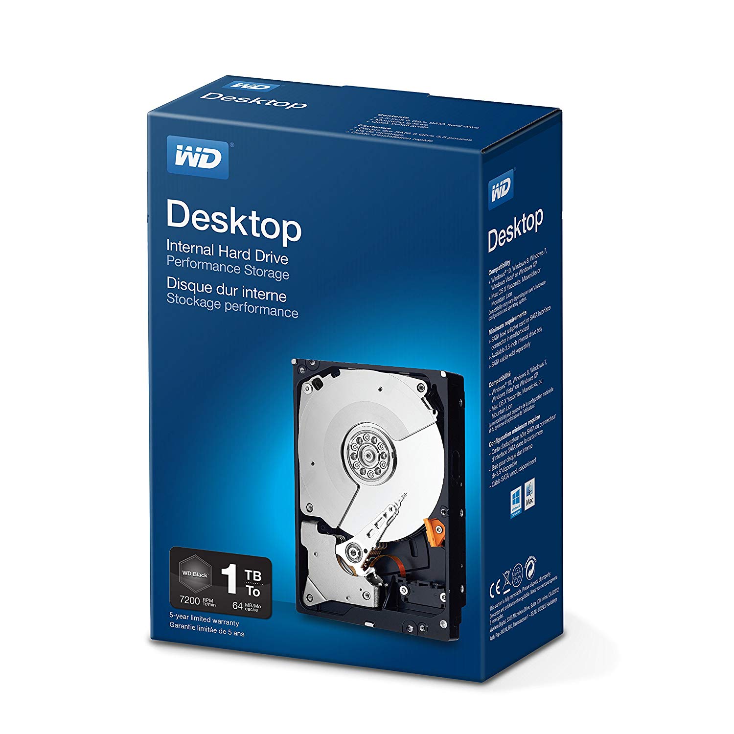 WD_BLACK 1TB Performance 3.5" Internal Hard Drive - 7200 RPM Class, SATA 6 Gb/s, 64MB Cache