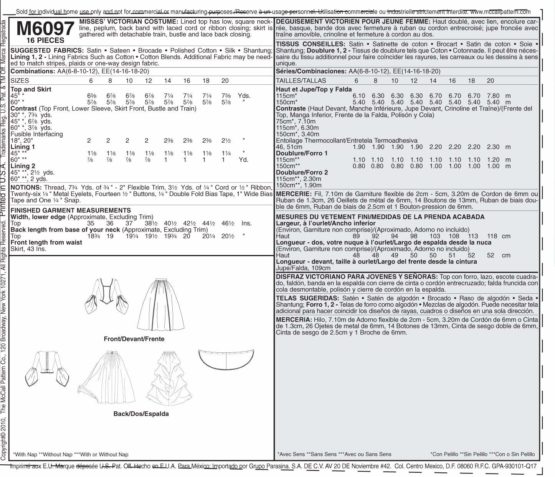 McCall's Patterns M6097 Size EE 14-16-18-20 Misses' Victorian Costume, Pack of 1, White - Image 4